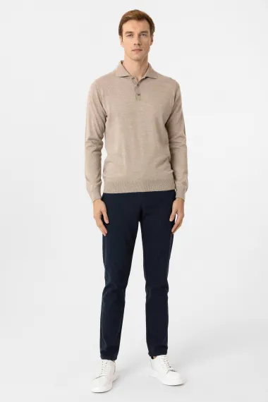 تيشيرت بولو ياقه عادي مصنوع من القطن، 90% أكريليك و10% صوف، متوفر بلون بيج وأحجام XL، L، M، XXL - صورة 4