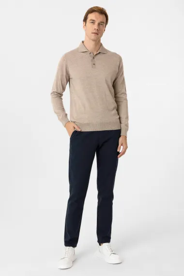 تيشيرت بولو ياقه عادي مصنوع من القطن، 90% أكريليك و10% صوف، متوفر بلون بيج وأحجام XL، L، M، XXL - صورة 3