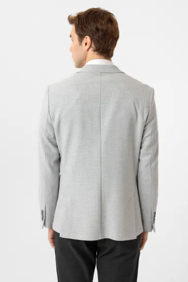Узкий жакет серого цвета с двумя пуговицами, боковыми карманами и острым воротником, классический крой из хлопка, Турция - фото 5