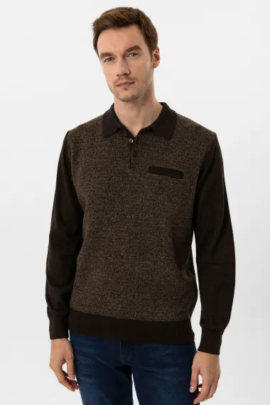 Поло с воротником, регулярный силуэт, акрил, темно-коричневый, размер XL, L, M, XXL - фото 2