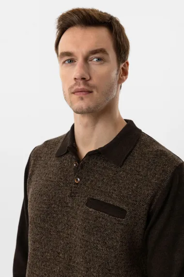 Поло с воротником, регулярный силуэт, акрил, темно-коричневый, размер XL, L, M, XXL - фото 4