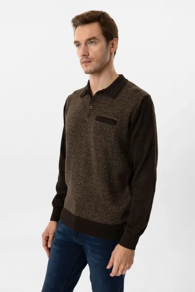 Поло с воротником, регулярный силуэт, акрил, темно-коричневый, размер XL, L, M, XXL - фото 5