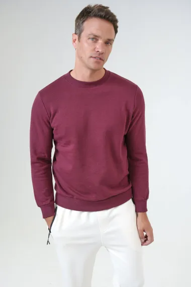 O Yaka Regular Kalıp Düz Sweatshirt - fotoğraf 1