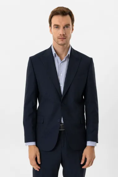 Классический костюм с рисунком, полуволокно, два пуговицы, боковые карманы, острый воротник, цвет: тёмно-синий, размеры: 50-58 - фото 5