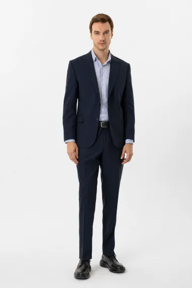 Классический костюм с рисунком, полуволокно, два пуговицы, боковые карманы, острый воротник, цвет: тёмно-синий, размеры: 50-58 - фото 2