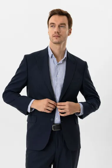 Классический костюм с рисунком, полуволокно, два пуговицы, боковые карманы, острый воротник, цвет: тёмно-синий, размеры: 50-58 - фото 4