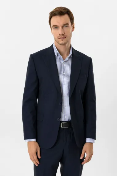 Классический костюм с рисунком, полуволокно, два пуговицы, боковые карманы, острый воротник, цвет: тёмно-синий, размеры: 50-58 - фото 3