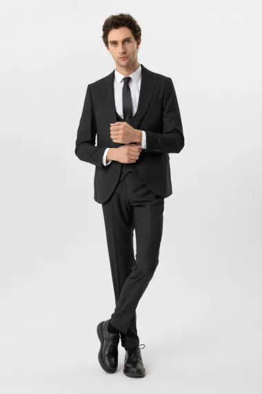 Slim Kalıp Armürlü Yelekli Takım Elbise - photo 3