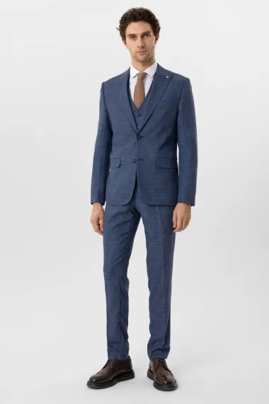 Slimfit Desenli Yelekli Takım Elbise - photo 2