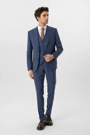 Slimfit Desenli Yelekli Takım Elbise - photo 1