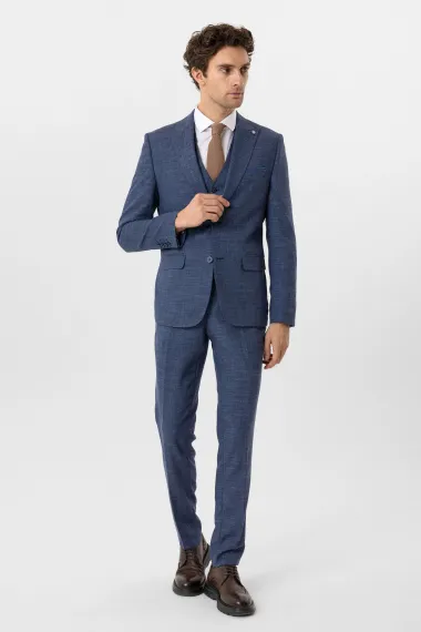 Slimfit Desenli Yelekli Takım Elbise - photo 3