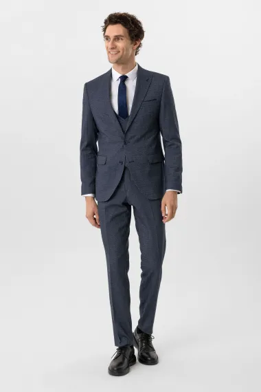 بدلة رسمية مزودة بستر مميزة بقصة نحيفة، مصنوعة من قماش بولي-فيزون، بأحجام متعددة ولون كحلي - صورة 3