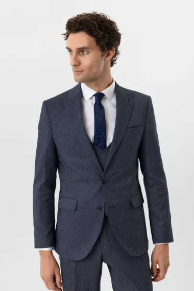 بدلة رسمية مزودة بستر مميزة بقصة نحيفة، مصنوعة من قماش بولي-فيزون، بأحجام متعددة ولون كحلي - صورة 4