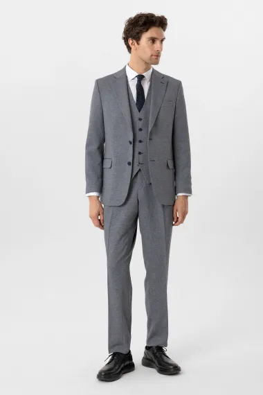 Класичний чоловічий костюм з жилетом, регулярна форма, лайкрова тканина, кольор парламентський синій, розміри 52-60 - фото 2