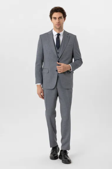 Класичний чоловічий костюм з жилетом, регулярна форма, лайкрова тканина, кольор парламентський синій, розміри 52-60 - фото 1