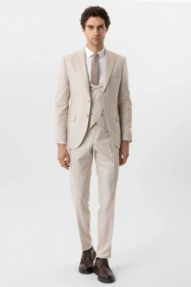 Slimfit Desenli Yelekli Takım Elbise - photo 2