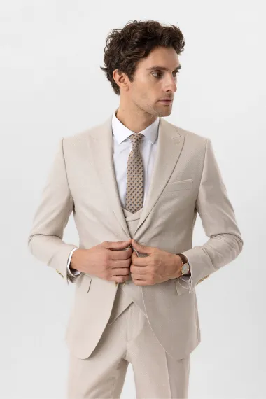 Slimfit Desenli Yelekli Takım Elbise - photo 3