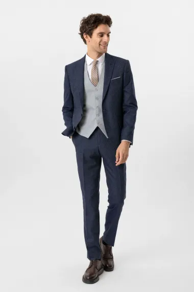 Синий костюм с жилетом и slim-кроем, поли-вискозный, 6 дроп, с карманами и зауженными лацканами, размер 48-56 - фото 4