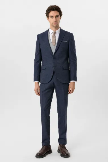 Синий костюм с жилетом и slim-кроем, поли-вискозный, 6 дроп, с карманами и зауженными лацканами, размер 48-56 - фото 2