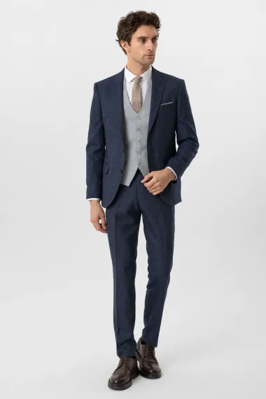 Синий костюм с жилетом и slim-кроем, поли-вискозный, 6 дроп, с карманами и зауженными лацканами, размер 48-56 - фото 3