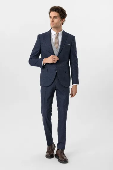 Синий костюм с жилетом и slim-кроем, поли-вискозный, 6 дроп, с карманами и зауженными лацканами, размер 48-56 - фото 1