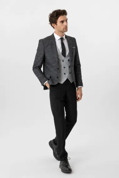 Slim Kalıp Desenli Yelekli Takım Elbise - photo 2