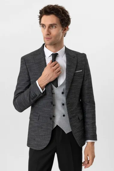 Slim Kalıp Desenli Yelekli Takım Elbise - photo 5