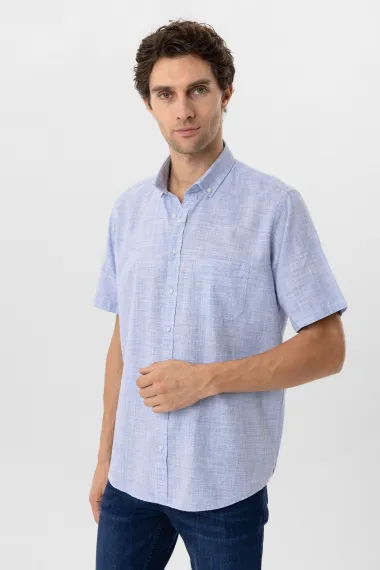 Синя класична сорочка короткого рукава з 100% бавовни, регулярний крій, бізнес-кежуал стиль, доступні розміри: M, L, XL, XXL, 3XL - фото 2