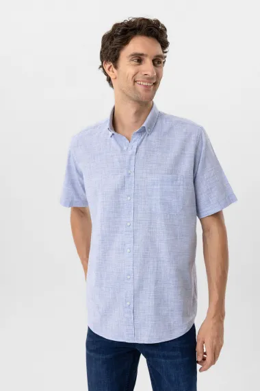 Синя класична сорочка короткого рукава з 100% бавовни, регулярний крій, бізнес-кежуал стиль, доступні розміри: M, L, XL, XXL, 3XL - фото 3