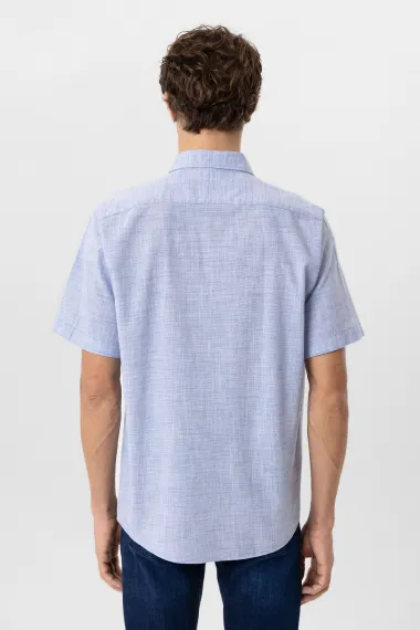 Синя класична сорочка короткого рукава з 100% бавовни, регулярний крій, бізнес-кежуал стиль, доступні розміри: M, L, XL, XXL, 3XL - фото 5
