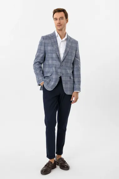 Пиджак с регулярным кроем, узорчатый, бизнес-кэжуал, цвет синий, ткани: полиэстер, вискоза, хлопок, страничные карманы, клапаны - фото 2