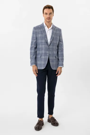 Пиджак с регулярным кроем, узорчатый, бизнес-кэжуал, цвет синий, ткани: полиэстер, вискоза, хлопок, страничные карманы, клапаны - фото 4