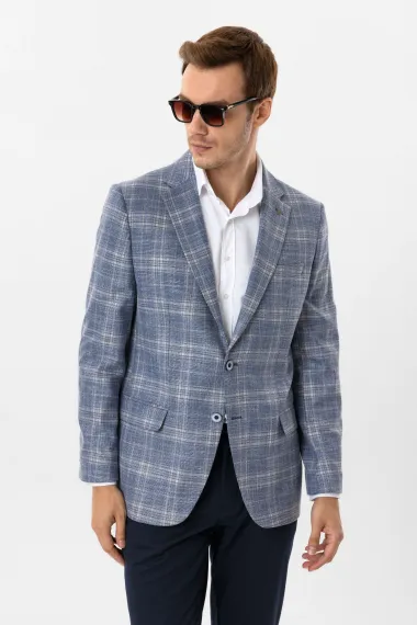 Пиджак с регулярным кроем, узорчатый, бизнес-кэжуал, цвет синий, ткани: полиэстер, вискоза, хлопок, страничные карманы, клапаны - фото 3