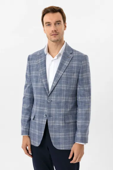 Пиджак с регулярным кроем, узорчатый, бизнес-кэжуал, цвет синий, ткани: полиэстер, вискоза, хлопок, страничные карманы, клапаны - фото 5