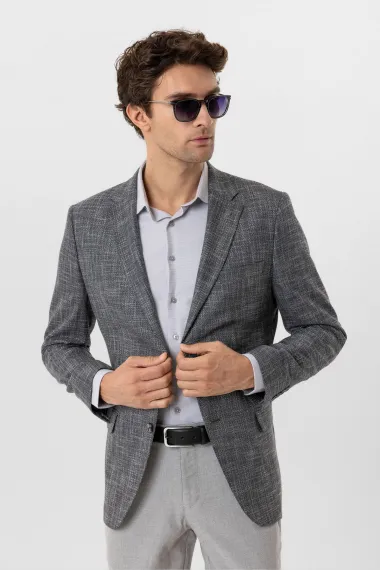 Пиджак с регулярным кроем и узором, полувосточный стиль, 64% полиэстер, 34% вискоза, 2% эластан, темно-синий, карманы с клапанами - фото 1