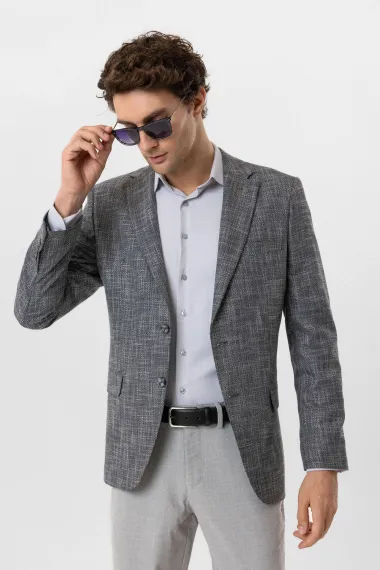 Пиджак с регулярным кроем и узором, полувосточный стиль, 64% полиэстер, 34% вискоза, 2% эластан, темно-синий, карманы с клапанами - фото 4