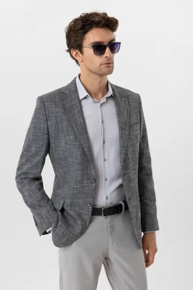 Пиджак с регулярным кроем и узором, полувосточный стиль, 64% полиэстер, 34% вискоза, 2% эластан, темно-синий, карманы с клапанами - фото 5