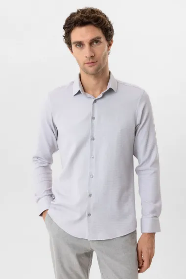 Сукня-рубашка з кутовими манжетами, класичним коміром, матеріал: 65% бавовна, 32% поліестер, 3% еластан, бізнес-кежуал, сірий колір - фото 1