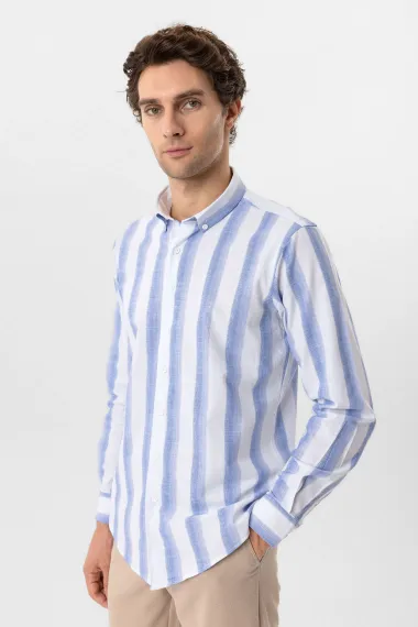 Köşeli Manşet Slimfit Desenli Gömlek - photo 4