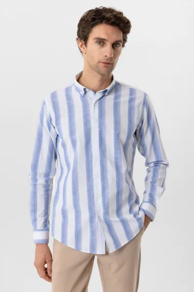 Köşeli Manşet Slimfit Desenli Gömlek - photo 1