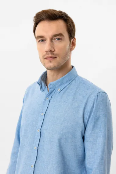 Светр з прямим кроєм Slimfit з куточковими манжетами, 70% поліестер, 30% бавовна, однотонний, кнопковий комір, з Туреччини - фото 5