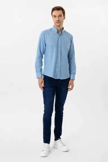 Светр з прямим кроєм Slimfit з куточковими манжетами, 70% поліестер, 30% бавовна, однотонний, кнопковий комір, з Туреччини - фото 3