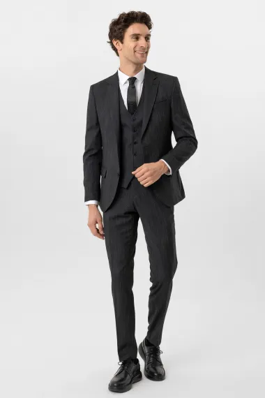 Slimfit Desenli Yelekli Takım Elbise - fotoğraf 1