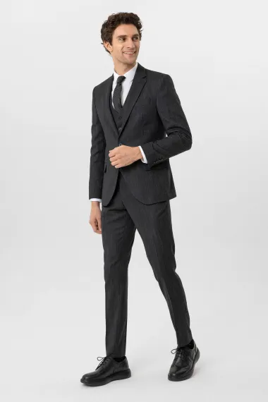 Slimfit Desenli Yelekli Takım Elbise - fotoğraf 3