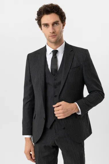 Slimfit Desenli Yelekli Takım Elbise - fotoğraf 4