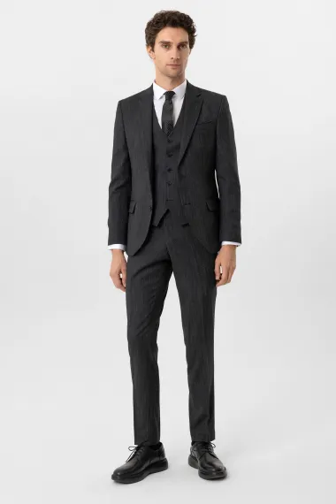 Slimfit Desenli Yelekli Takım Elbise - fotoğraf 2