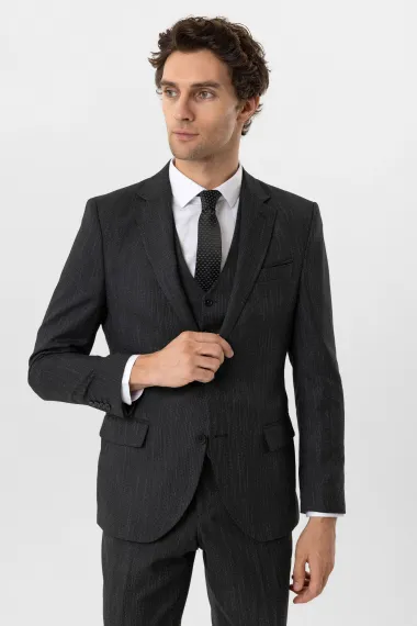 Slimfit Desenli Yelekli Takım Elbise - fotoğraf 5