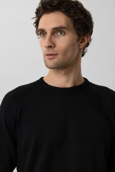 Трикотажный свитер с круглыми вырезами, ригельным узором, 50% хлопок, 50% акрил, цвет темно-синий, размеры XL, L, M, XXL - фото 4