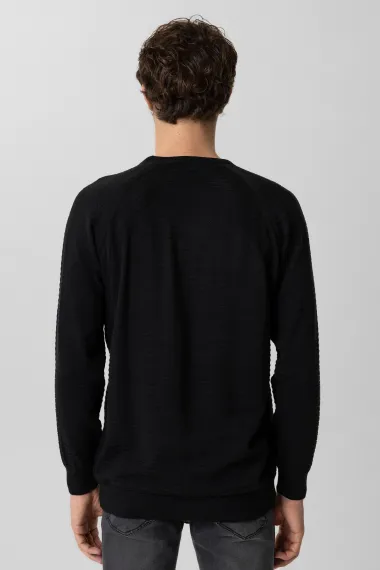 Трикотажный свитер с круглыми вырезами, ригельным узором, 50% хлопок, 50% акрил, цвет темно-синий, размеры XL, L, M, XXL - фото 5