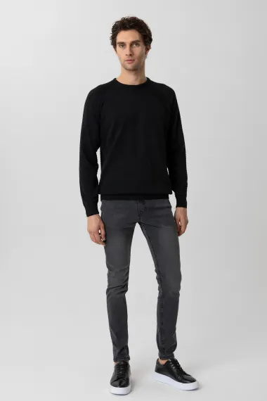 Трикотажный свитер с круглыми вырезами, ригельным узором, 50% хлопок, 50% акрил, цвет темно-синий, размеры XL, L, M, XXL - фото 2